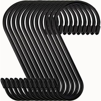 Nisoger 12 Pack 6 Inch Black Vinyl Coated Heavy Duty S Hooks Non Slip | Rust Resistant S Hooks for Hanging Plants, Closet, Kitchen, Garden Tools