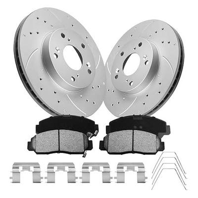 Geomet Front Brake Pads And Rotors Kit For 2003-2007 Honda Accord(3.0L V6 11.1in Rotors ONLY), 2006-2012 Civic(GX ONLY), 2013-2015 Civic(Natural Gas ONLY) Drilled And Slotted Discs Ceramic Pads