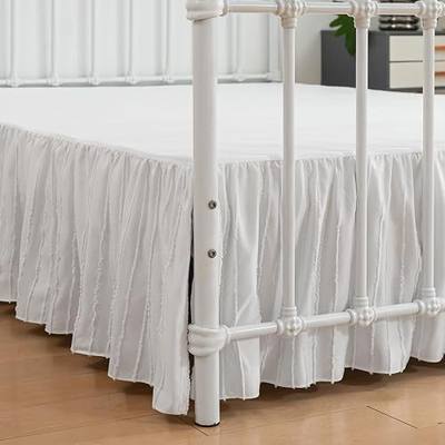 Bed Skirt Full Size, Ruffled Bed Skirts 14 Inch Drop, White | Striped Boho Tufted, with Split Corners, Easy Fit Full Size Beds, Wrinkle & Fade Free, for Women, Men