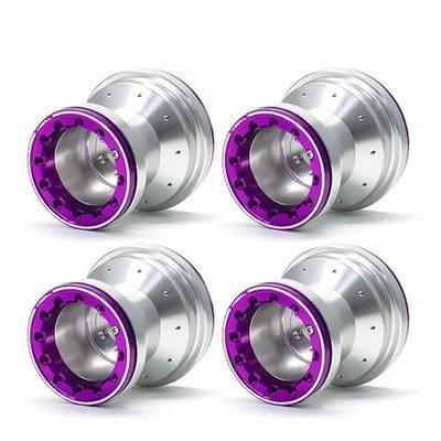 TREAL Aluminum 7075 Beadlock Wheels Set of 4 for 1/18 Mini LMT Monster Truck(Silver-Purple)