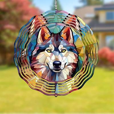Husky Wind Spinner Pet Dog Memorial Gifts 3D Aluminum Metal Kinetic Hanging Wind Sculpture Spinners for Yard and Garden Indoor OutdoorWindow Yard Art Garden Decoration 8 Inch (Husky 1)
