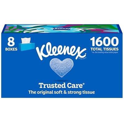 Kleenex Trusted Care Facial Tissues, 8 Flat Boxes, 200 Tissues per Box