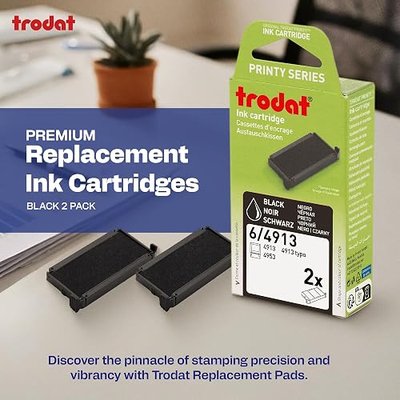 Trodat Replacement Pads, Printy 4913 Stamp, 2 Pack, Black | Crisp And Clean Impressions, Easy Snap-In Installation, Smudge-Resistant, Ideal For Office & Business Use