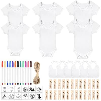60/110/220 Pcs DIY Baby Bibs Bodysuit Set Baby Shower Game White Baby Bibs White Newborn Bodysuit for Baby Shower