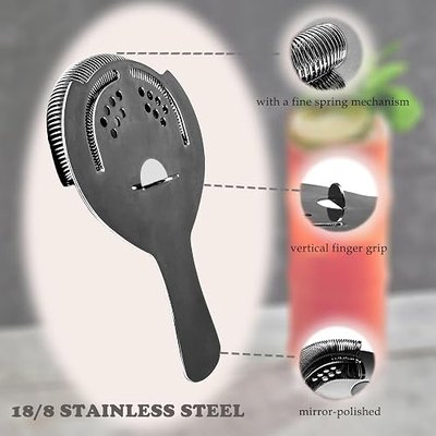 Black Cocktail Strainer for Drinks 2 Prong Hawthorne Strainer with Removable Spring Stainless Steel Bartending Strainer