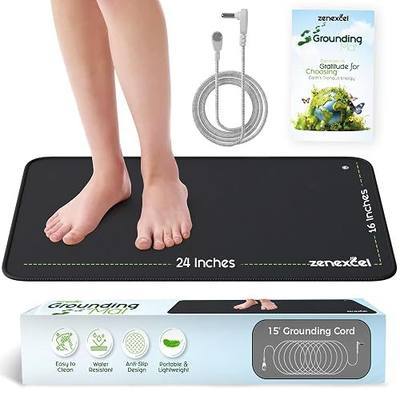 Zenexcel Grounding Mat for Feet - 24"x16" Premium Conductive Carbon Earthing Pad to Support Sleep, Energy, Relaxation, Balance & Wellness w/ 15ft Grounding Cord - Earthing Indoors Home, Office, Desk
