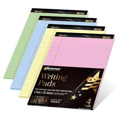 KAISA Colored Legal Pads 8.5" x 11" Note Pads Wide Ruled Writing Pads 50 Sheets Perforated Notepads 20lb Heavyweight Rigid Back Premium Legal Pads 4 Colored Lined Paper 4Pads