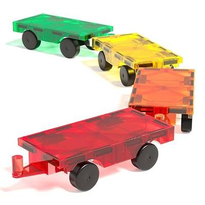 Magnetic Tiles Car Building Kit for Toddlers, 4 PCS Magnet Construction Trucks, STEM Toys for 3-8 Year Old Boys Girls, Educational Vehicle Engineering Set