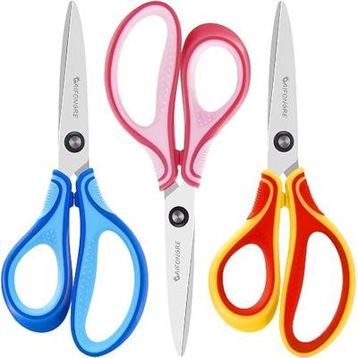 7" Real Left-Handed Kids Scissors for School, 3-Pack, Ages 8+ | Pointed Tip, Stainless Steel Blades, Ergonomic Cushioned Grip, Great for DIY, Arts, Classroom & Household