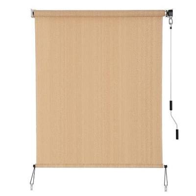 SEEYE Outdoor Sunshade Roller Shades 6' W x 6' H, Cordless Roll Up Shade Blinds Privacy Screen with 90% UV Protection, Exterior Patio Shade Cloth for Porch Pergola Balcony Backyard Windows, Walnut
