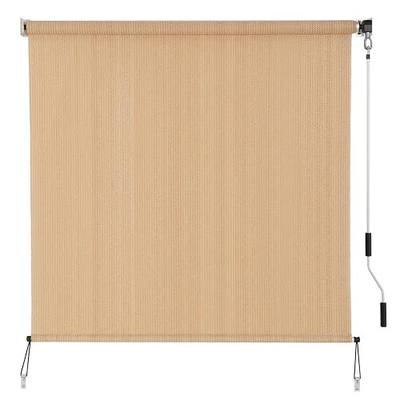 SEEYE Outdoor Sunshade Roller Shades 8' W x 8' H, Cordless Roll Up Shade Blinds Privacy Screen with 90% UV Protection, Exterior Patio Shade Cloth for Porch Pergola Balcony Backyard Windows, Walnut