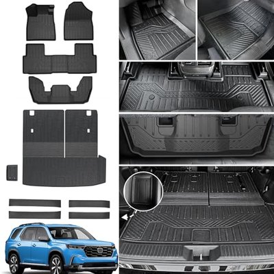 Floor Mats Set for 2026 2025 2024 2023 Honda Pilot, All Weather TPE Cargo Mat Cargo Liner with 3nd Row mats, Durable Car Mat Trunk Mat with Backrest Mat & Door Sill Protectors Accessories