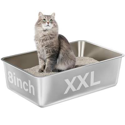 Stainless Steel Litter Box,XXL Metal Cat Litter Box for Big Cats 8IN Deep, Cat LitterBox High Sided Pet Toilet Easy to Clean,Cats Litter Pan for Adult Cats,Non Stick, No Smell