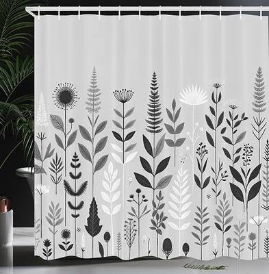 Ambesonne Grey Shower Curtain, Simple Botany Modern Interpretation of Scandinavian Leaves and Flowers, Cloth Fabric Bathroom Decor Set with Hooks, 69" W x 70" L, Pale Purpleblue Off White