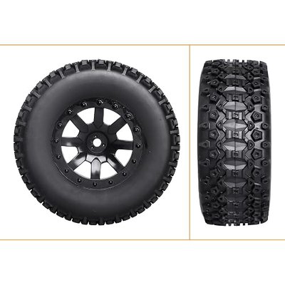 Pre-Glued 1/10 RC Short Course Truck Wheels and Tires Combo 12mm Hex - Compatible with Traxxas Slash 4X4 BL-2S, Losi Tenacity, Redcat Blackout(Set of 4)