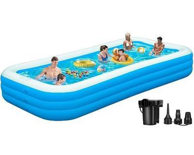 Large Inflatable Pool, 130" x 72" x 22" Oversized Blow Up Pool for Adult with Pump, Thickened Full Size Swimming Pool for Summer Water Party, Family, Backyard, Garden, Outdoor (Light Blue)