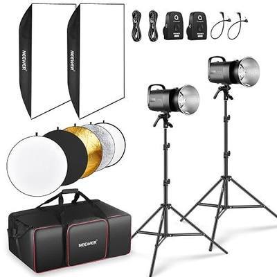 NEEWER 600Ws Studio Monolight Flash Light Kit: 2 Pack S101-300W PRO 5600K Strobe Lights with 2.4G Trigger/150W Modeling Lamps/Bowens Mount/Softboxes/Stands/Reflector/Bag, Compatible with QPRO
