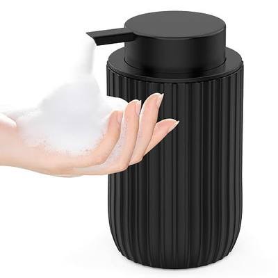 Ceramic Foaming Hand Soap Dispenser, 12 oz Bathroom Soap Dispensers, Lotion Dispenser for Kitchen, Refillable Matte Streaks Soap Dispenser with Large Pump (Black)