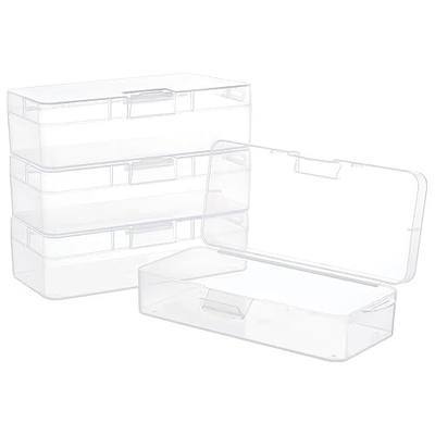 BENECREAT 4 Packs Rectangle Plastic Container Box, 7x3x1.8inch Clear Storage Organizer with Hinged Lid and Hanging Hole for Small Craft Accessories Office Supplies