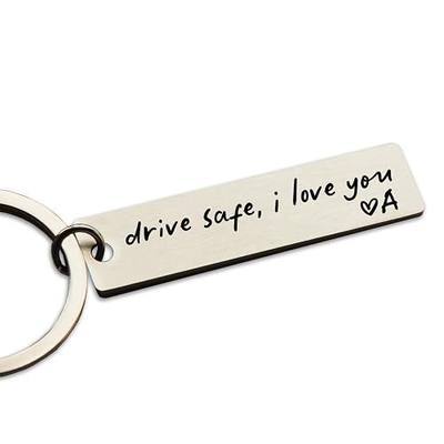 Key Chain Drive Safe I Love You Engraved Initial Personalized Gift for Husband Boyfriend