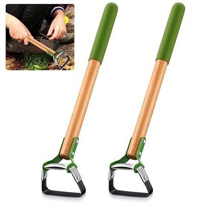 2 Pcs Mini Garden Hoes for Weeding Long Stirrup Hoe Tools Scuffle Garden Tool for Lawn Yard Weeding Gardening (Wood Handle)