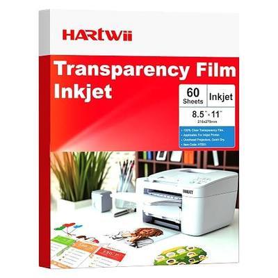Inkjet Transparency Film 5Mil 60 Sheets 100% Clear Overhead Projector Film for Inkjet Printers 8.5x11 Inches Thicker Acetate Sheets Clear Transparent Paper for Overhead & Screen Printing