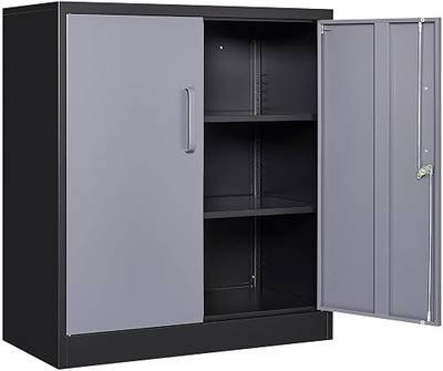SISESOL Metal Storage Cabinet with Doors and Shelves,Garage Storage Cabinet with Lock,Black Grey Metal Cabinets with Locking Doors,Steel Cupboard for Home,Office,Garage Cabinets 36" H