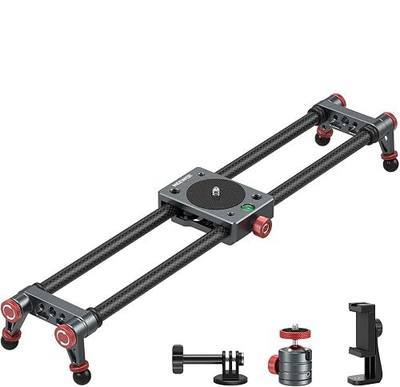 NEEWER 16in/40cm Carbon Fiber Camera Slider with 360° Ball Head/Phone Clamp/Action Camera Mount, Dolly Rail Track with 4 Bearings & Adjustable Legs, Compatible with GoPro Insta360 iPhone Android, CS1M