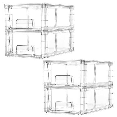 Vtopmart 4 Pack Stackable Storage Drawers,Clear Acrylic Drawer Organizers with Handles, Easily Assemble for Fridge, Bathroom,Kitchen Undersink,Cabinet,Pantry Organization and Storage