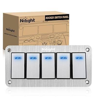 Nilight 5 Gang Rocker Switch Panel 3 Pin On Off Pre-Wired Blue LED | Waterproof Aluminum Toggle Switches with DIY Stickers for 12V 24V Automotive Cars Marine Boats UTV Truck Jeeps