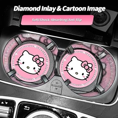 2PCS Cute Kitty Cup Holder Coasters, Black Silicone Anti-Slip Car Coasters,Car Cup Pads,Universal 2.75 Inch