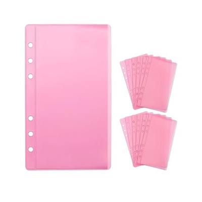 12pcs Pink A6 Binder Pockets Zipless Cash Envelopes Budget Binder Inserts PVC Sheet Protector for 6 Ring A6 Binders Organizer Accessories (Pink)