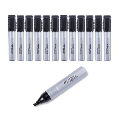 Amazon Basics Large Chisel Tip Permanent Markers, Quick Drying, Fade Resistant, Black, 12-Pack