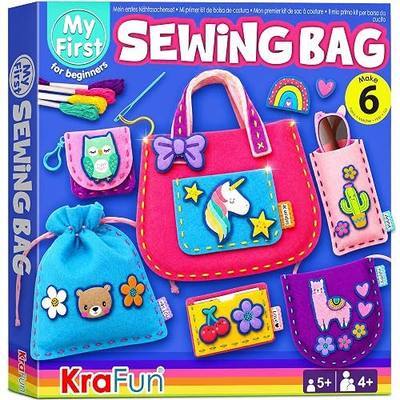 KRAFUN Sewing Bag Kit for Beginner Kids - 6 Animal Themed Projects Age 6+ | Sew 6 mini animal-themed bag & case holders. Instructions & felt included. Gift for girls & boys learning to sew