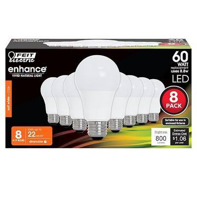Feit Electric A19 LED Light Bulbs, 60W Eq, Dimmable, Soft White 8 Pack