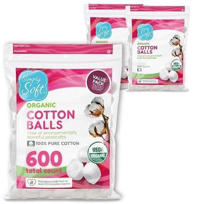 Simply Soft Premium Organic Cotton Balls, 600 Count (3 Bags) 100% Pure Cotton, Certified, Hypoallergenic, Large, Soft & Absorbent for Beauty, Cosmetics, Skin Care, Lint Free