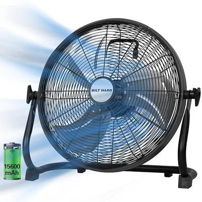 BILT HARD 16 Inch Rechargeable Battery Operated Outdoor Floor Fan, 15600mAh Battery Powered High Velocity Portable Fan with Metal Blade, USB Output for Travel, Camping, Backyard