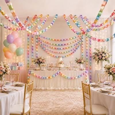 Lincia 600 Sheet Paper Chain Garland Strips 1x8 Inch with Double Sided Tape, DIY Construction Paper Chains for Birthday Wedding Holiday Party Decorations, Crafts Supplies (Macaron)