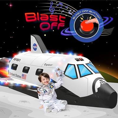 W&O Space Explorer Inflatable Fort with Lights & Sound - Fan Not Included | Rocket Ship Aerodome with LED Lights, Blast-Off Sound Button, Easy Entry/Exit, Space Adventure Play. Great Gift, Ages 3-12