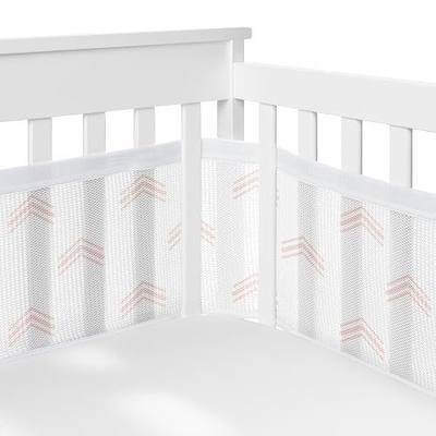 Sweet Jojo Designs + BreathableBaby Boho Bohemian Girl Breathable Mesh Crib Liner Baby and Infant - Blush Pink and White Farmhouse Shabby Chic Designer Modern Minimalist Geometric Arrows