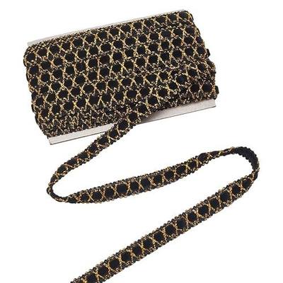 MAYJOYDIY 11 Yards Black Gold Metallic Gimp Braid Trim Suede Lace Ribbon 0.5inch Metallic Edge Decorative Woven Gimp Fringe for Curtain Lampshades Sewing Bag Costume DIY Crafts
