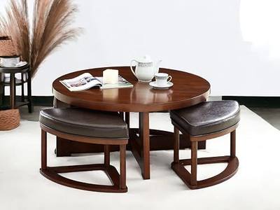 Contemporary Round Coffee Table Set Includes Coffee Table and 4 Stools (Style K)