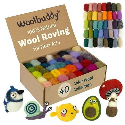 Woolbuddy Needle Felting Kit 40 Colors Wool Roving for Adults & Beginner | Multi-Color Natural Wool Roving Kit with Instruction, Premium Corriedale Wool for Needle & Wet Felting, Holiday Handmade Gift