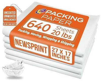 White Bulk Packing Paper Sheets for Moving | 640 sheets | 27" x 17" | 20 lb | Twin Pack | | Newsprint Wrapping Paper Sheets - Must Have in Your Moving Supplies, Packing Materials, Moving Paper Wrap