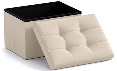 Ornavo Home Small Rectangle Storage Ottoman, Linen, 12x16x12, Beige | Collapsible Cube Design; Foot Rest Stool Seat; Ideal for Living Room, Bedroom, Home Office or Dorm
