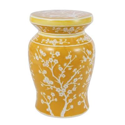 JONATHAN Y Cherry Blossom Ceramic Garden Stool 18" Side Table, Yellow/White | Side, Plant Stand, Chinoiserie Floral Drum, Indoor Outdoor Patio Living Room, Traditional, Spill-Proof Glaze, Urn-Shaped