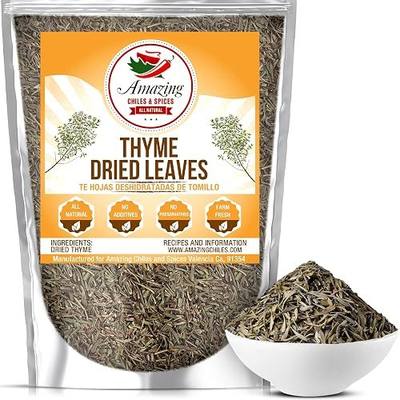Dried Thyme Leaves 4oz Whole Leaf Herb Seasoning for Cooking, Soups & Pasta | Earthy savory aroma for roasted chicken, potatoes, stews & infused oils. Farm fresh, no preservatives. Resealable bag.