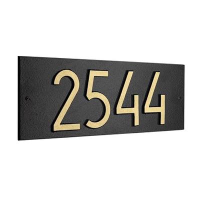 Whitehall Personalized Cast Aluminum Address Plaque, Custom Modern Horizontal House Number Sign, 14.5 x 5.5 inch Rectangle, Black with Goldtone Numbers