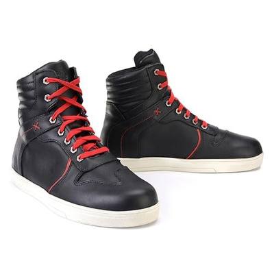 Milwaukee Leather MBM9102 Men's Black Leather with Red Shoe Lace Reinforced Street Riding Shoes w/Ankle Support