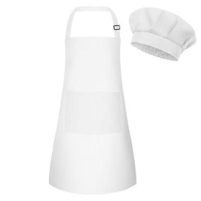 Kids Apron and Chef Hat Set Adjustable Child Art Aprons with 2 Pockets Toddler Chef Hat and Apron for Cooking Baking Painting (White)